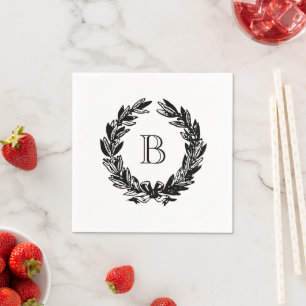 Monogram Wedding Wreath Illustration Napkin