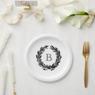 Monogram Wedding Wreath Illustration Paper Plate