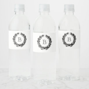 Monogram Wedding Wreath Illustration Water Bottle Label