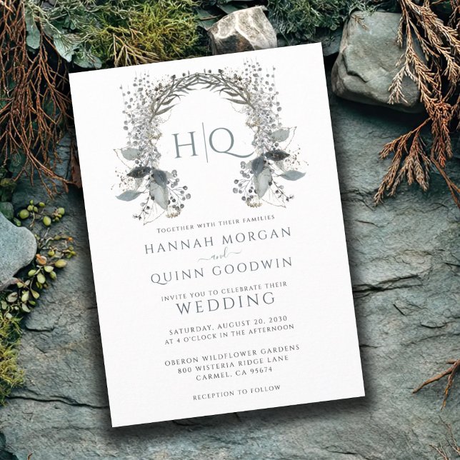 Monogram Wedding Wreath Wedding  Invitation (Creator Uploaded)