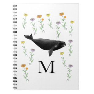 Monogram Whale In Spring Garden Art  Notebook