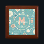 Monogram Whimsical Blooms Gift Box<br><div class="desc">A delightful pattern featuring an array of geometric circles and charming floral motifs. The design showcases a harmonious blend of aqua,  soft peach,  and creamy beige hues,  creating a serene and elegant visual experience.</div>