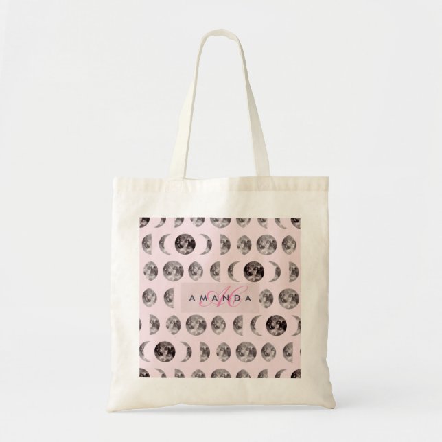 Monogram Whimsical Dreamy Moon Phases Gifts Tote Bag (Front)
