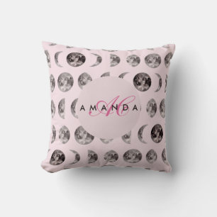 Monogram Whimsical Dreamy Moon Phases Pattern Cushion