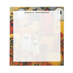 Monogram Whimsical Folk Art Halloween Patch Notepad