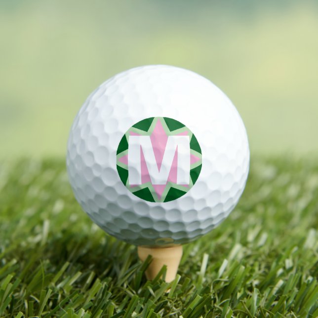 Monogram Whimsical Pink Green Water Lily Golf Balls (Insitu Tee)