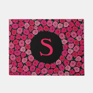 Monogram Whimsical Pink Roses Personalised Doormat