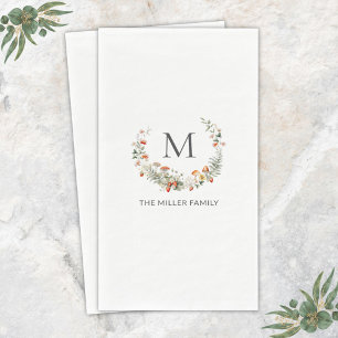 Monogram Whimsical Watercolor Floral Botanical Napkin