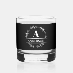 Monogram Whiskey Glass Black and White
