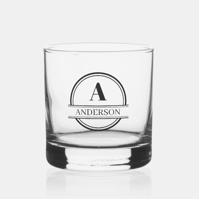 Monogram Whiskey Glass Minimal Black and White (Front)