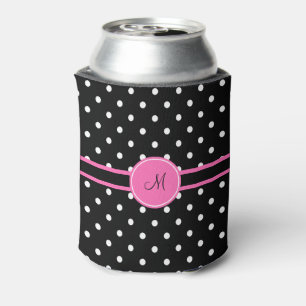 Monogram White and Black Polka Dot Pattern Can Cooler