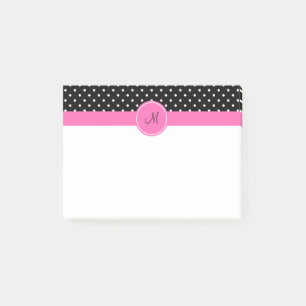 Monogram White and Black Polka Dot Pattern Post-it Notes