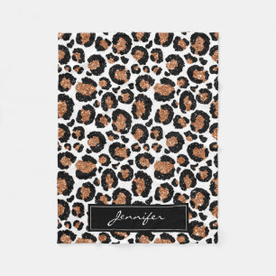 Monogram White and Gold Foil Cheetah Pattern Fleece Blanket
