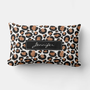 Monogram White and Gold Foil Cheetah Pattern Lumbar Cushion