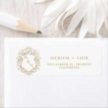 Monogram White and Gold Wedding Return Address 