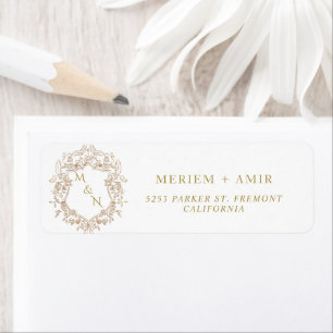 Monogram White and Gold Wedding Return Address 