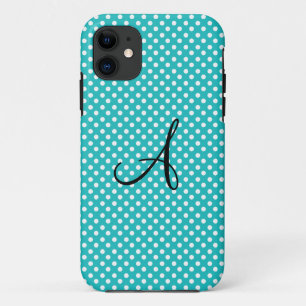 Monogram white and turquoise polka dots Case-Mate iPhone case