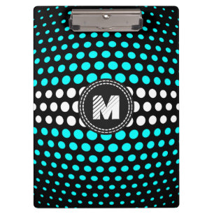 Monogram White & Aqua Polka Dots Pattern Clipboard