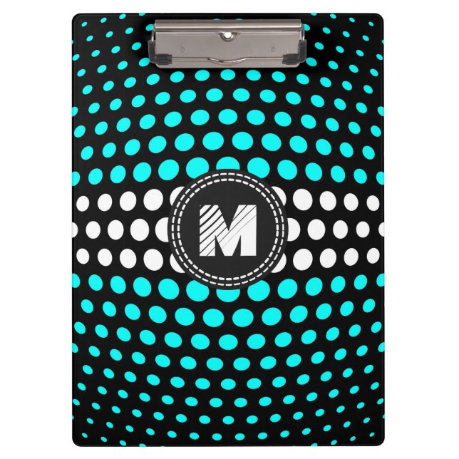 Monogram White & Aqua Polka Dots Pattern Clipboard (Front)
