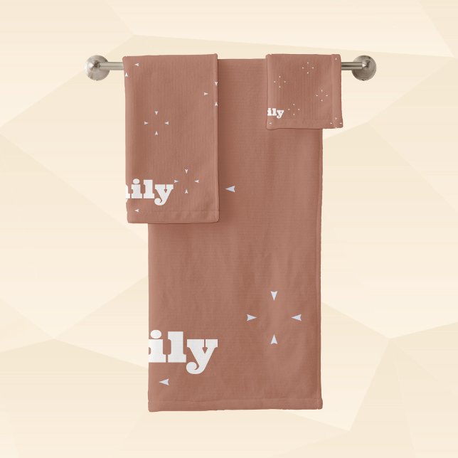 Monogram white arrow on mocha mousse background | bath towel set (Creator Uploaded)