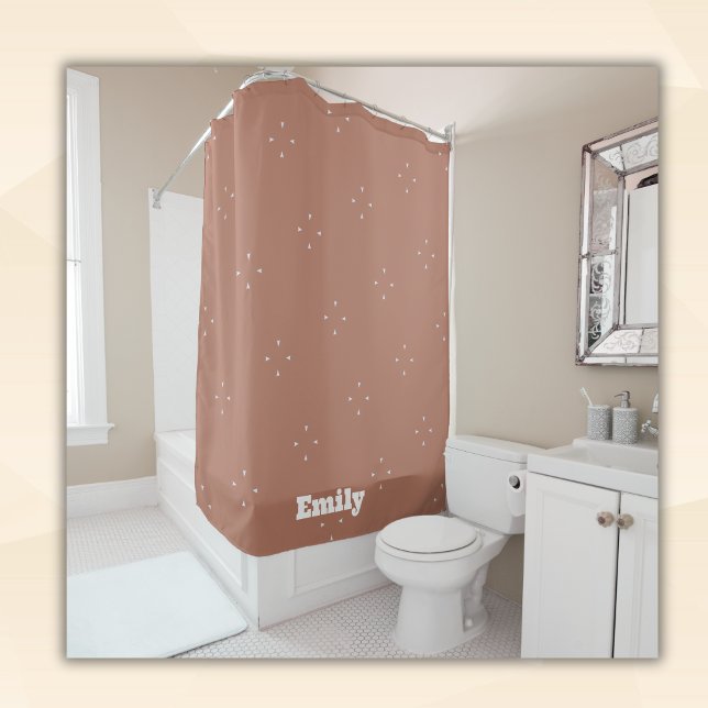 Monogram white arrow on mocha mousse background | shower curtain (Creator Uploaded)