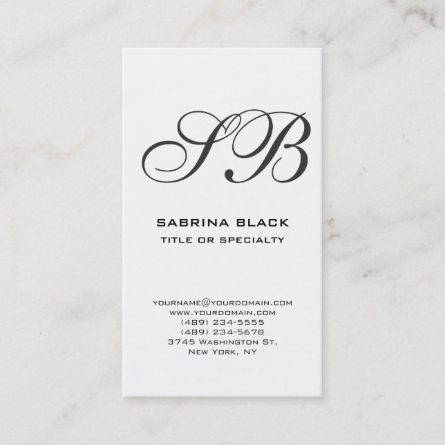 Monogram White Black Consultant Business Card (Front)
