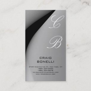 Monogram White Black Grey Plain Business Card