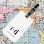 Monogram white black name initials elegant  luggage tag<br><div class="desc">A classic chic white background. Personalise and add your monogram initials written block letters and your name in black. Modern,  trendy and simple.</div>