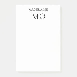Monogram White Black Personal Post-it Notes