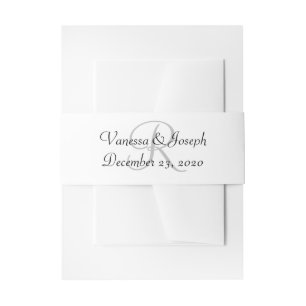 Monogram White Black Wedding Invitation Belly Band