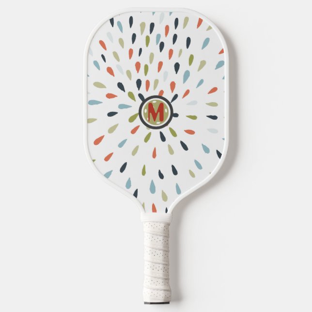Monogram White Blue Green Orange Drop Pattern Pickleball Paddle (Front)