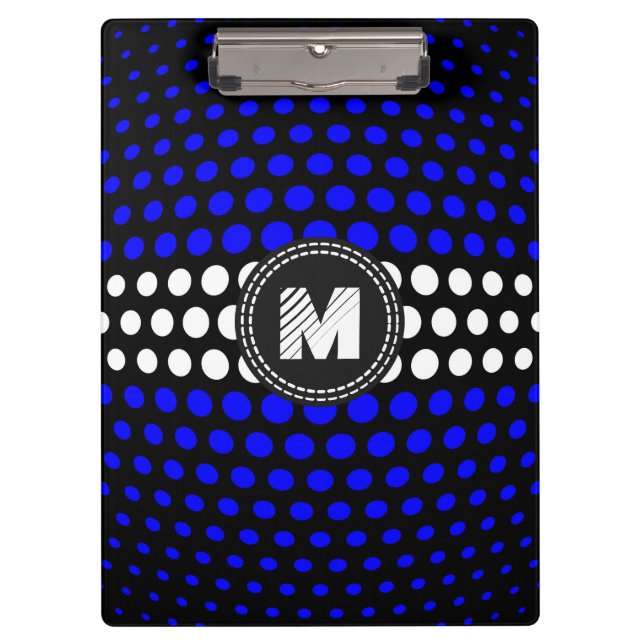 Monogram White & Blue Polka Dots Pattern Clipboard (Front)