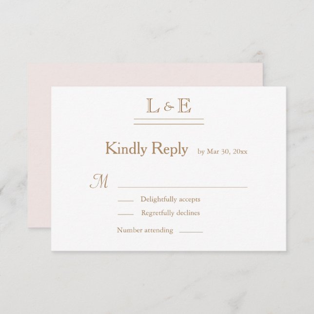 Monogram White Blush Gold Ampersand Wedding RSVP Invitation (Front/Back)
