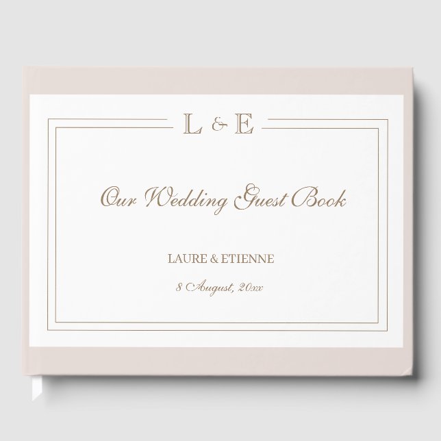 Monogram White Blush Pink Gold Elegant Wedding Guest Book (Front)