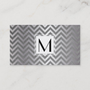 Monogram White Box Chevron Metallic Pattern Business Card
