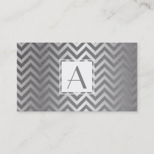 Monogram White Box Chevron Metallic Pattern Business Card