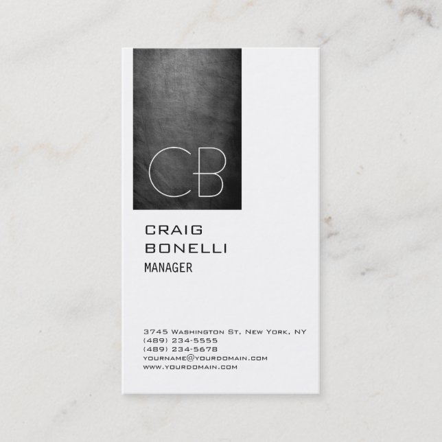Monogram White Chalkboard Grey Business Card (Front)