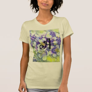 Monogram White Cherry Blossoms Watercolor  T-Shirt