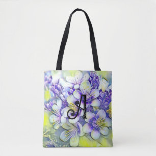Monogram White Cherry Blossoms Watercolor Tote Bag