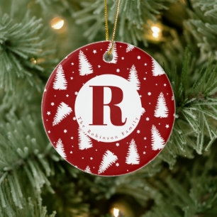 Monogram White Christmas Trees Ceramic Tree Decoration