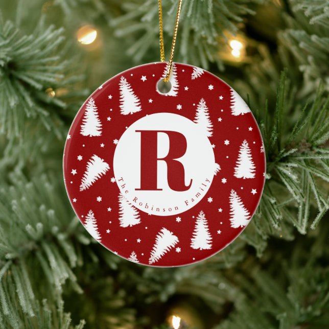 Monogram White Christmas Trees  Ceramic Tree Decoration (Tree)