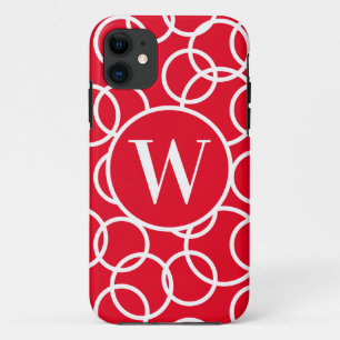 Monogram White Circles Red Modern Abstract Case-Mate iPhone Case