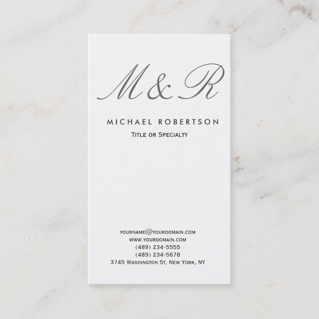Monogram White Clean Consultant Business Card (Front)