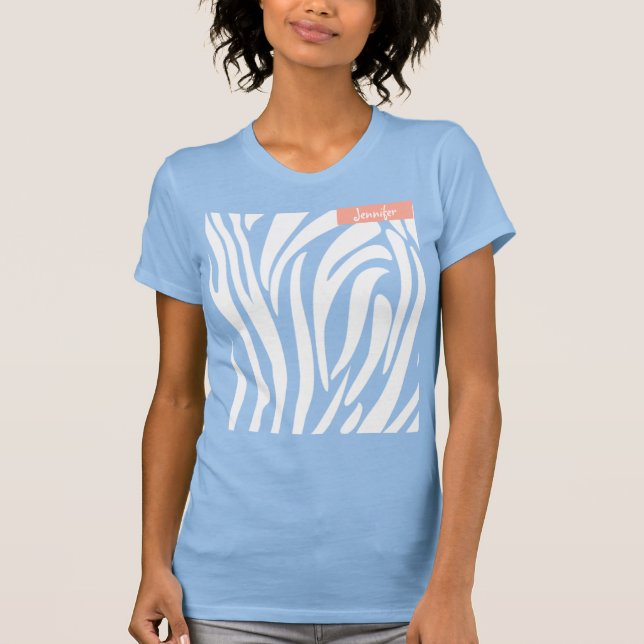 Monogram White Colour Striped Zebra Pattern Modern T-Shirt (Front)