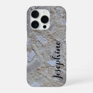 Monogram white cream calligraphy black abstract iPhone 16 pro case