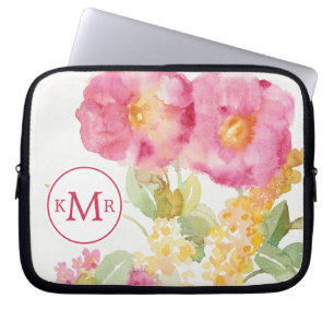 Monogram   White Daisy on Blue Laptop Sleeve