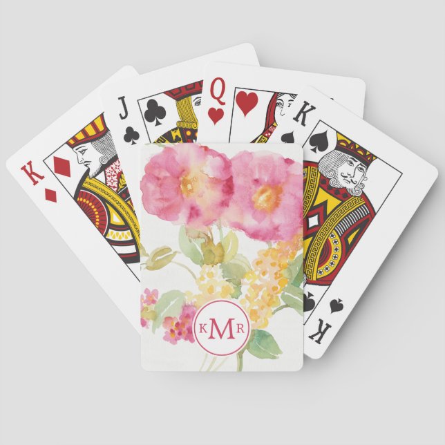 Monogram | White Daisy on Blue Playing Cards (Back)