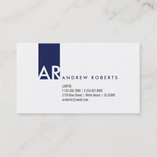 Monogram White Dark Blue Clean Business Card
