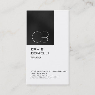 Monogram White Dark Grey Business Card
