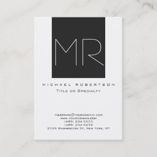 Monogram White Dark Grey Unique Business Card